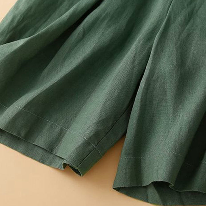 Buddha Stones Plain Color Pleated Zipper Button Cotton Linen Women's Shorts With Pockets - image 20