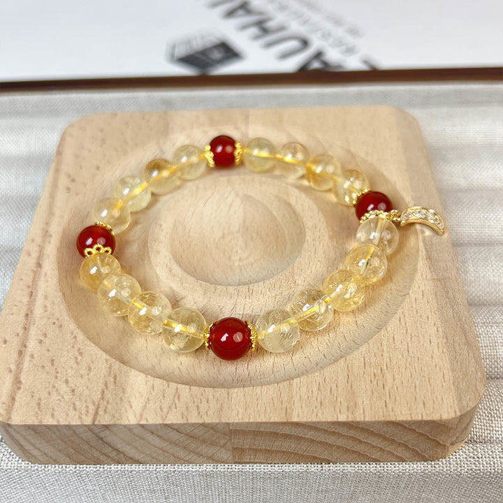 Buddha Stones Citrine Red Agate Moon Prosperity Bracelet