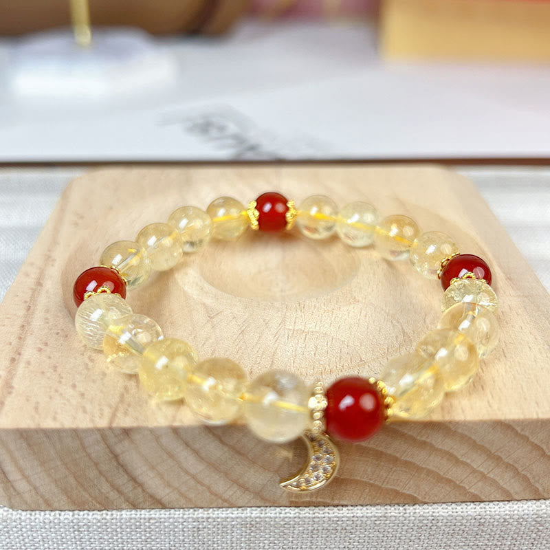 Buddha Stones Citrine Red Agate Moon Prosperity Bracelet