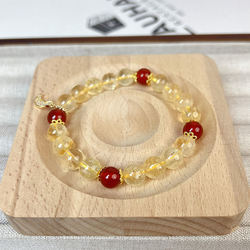 Buddha Stones Citrine Red Agate Moon Prosperity Bracelet