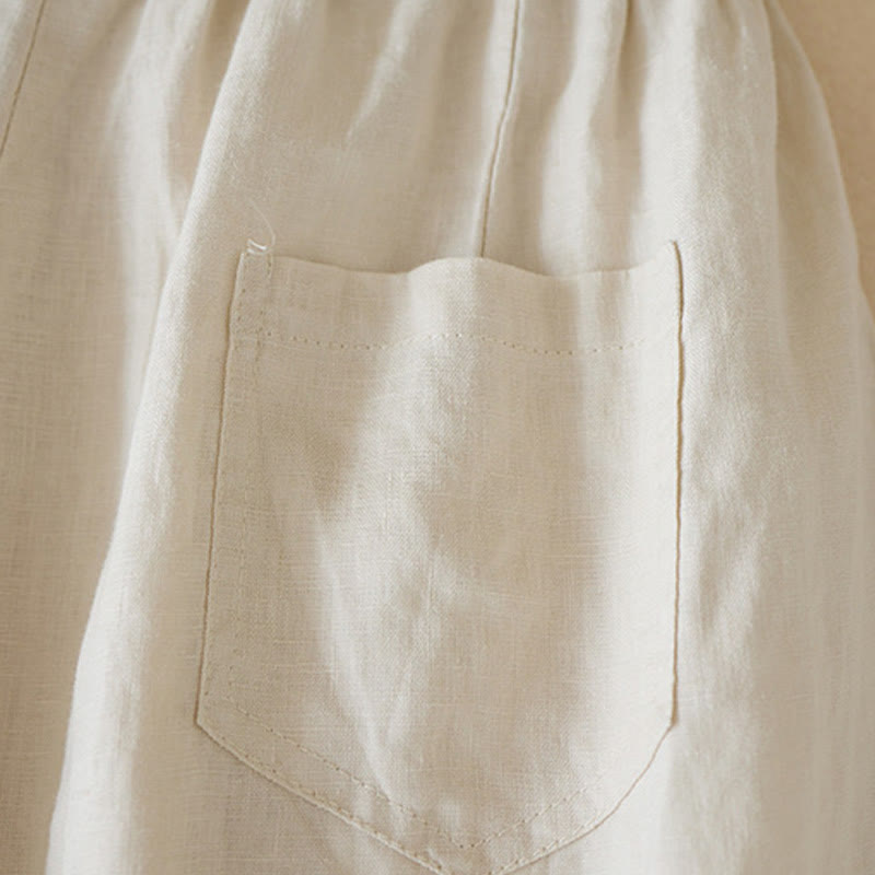 Buddha Stones Casual Solid Plain Color Cotton Linen Women's Shorts With Pockets - image 6