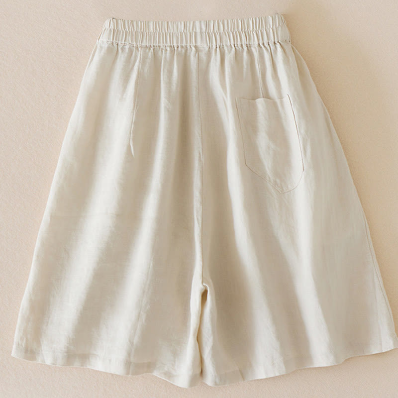 Buddha Stones Casual Solid Plain Color Cotton Linen Women's Shorts With Pockets - image 2