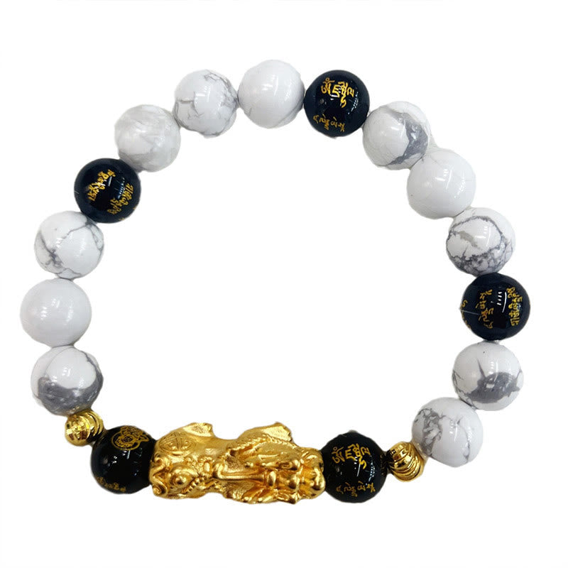 Buddha Stones Vintage White Turquoise Black Onyx Pixiu Beads Blessing Bracelet