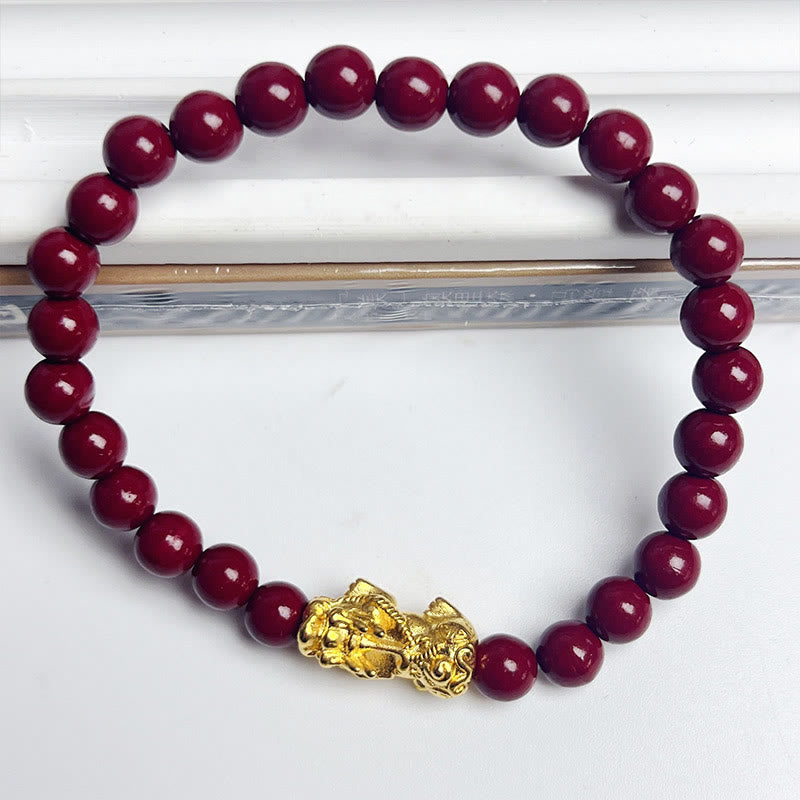 Buddha Stones Natural Cinnabar Beads Pixiu Blessing Bracelet