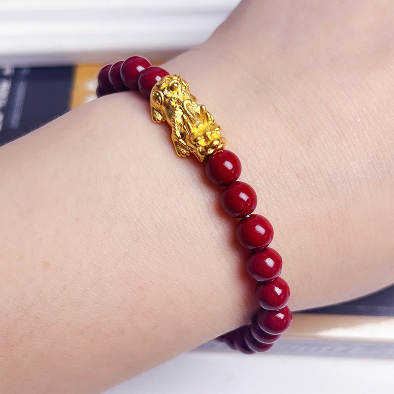 Buddha Stones Natural Cinnabar Beads Pixiu Blessing Bracelet