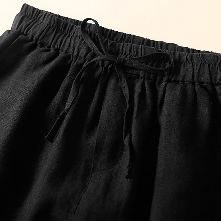 Buddha Stones Plain Color Bottom Hollow Lace Design Lace-up Cotton Women's Shorts With Pockets - image 29
