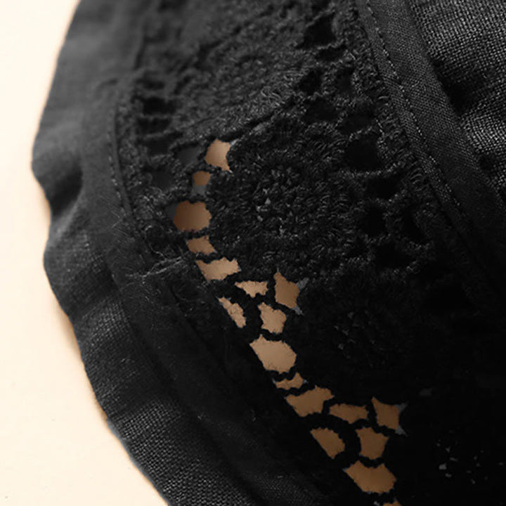 Buddha Stones Plain Color Bottom Hollow Lace Design Lace-up Cotton Women's Shorts With Pockets - image 34