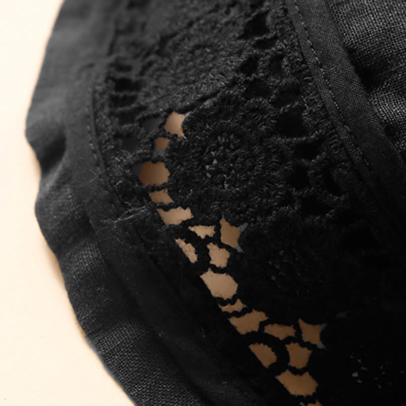 Buddha Stones Plain Color Bottom Hollow Lace Design Lace-up Cotton Women's Shorts With Pockets - image 22