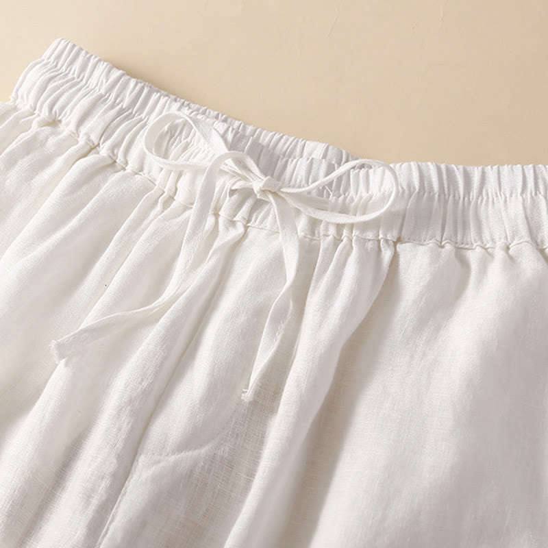 Buddha Stones Plain Color Bottom Hollow Lace Design Lace-up Cotton Women's Shorts With Pockets - image 24