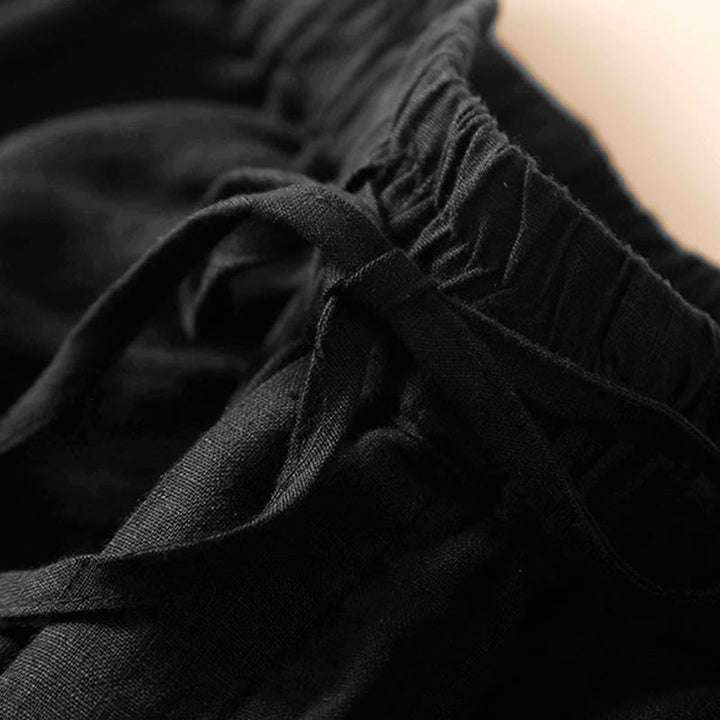 Buddha Stones Plain Color Bottom Hollow Lace Design Lace-up Cotton Women's Shorts With Pockets - image 19