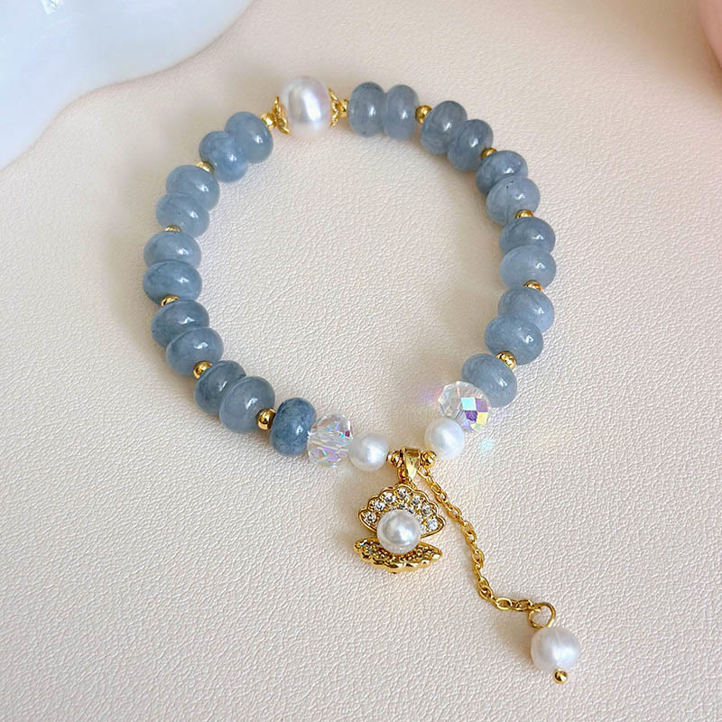 Buddha Stones Natural Aquamarine Pearl Shell Healing Bead Bracelet