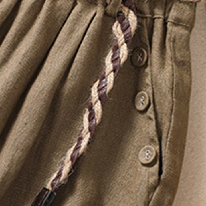 Buddha Stones Casual Solid Color Turn Up Cuff Belt Cotton Linen Women's Shorts With Pockets - image 4