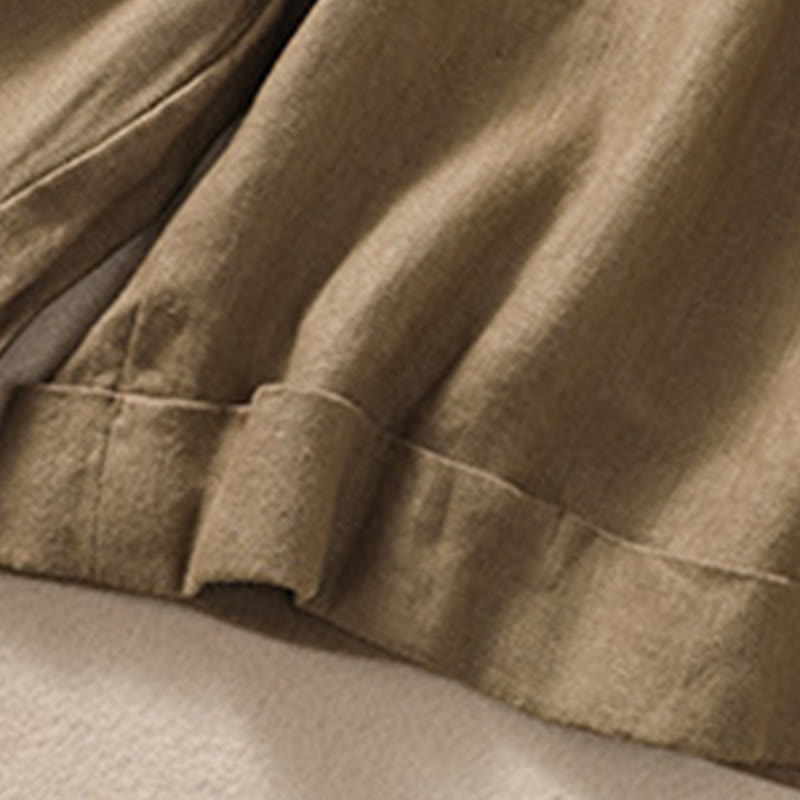 Buddha Stones Casual Solid Color Turn Up Cuff Belt Cotton Linen Women's Shorts With Pockets - image 7