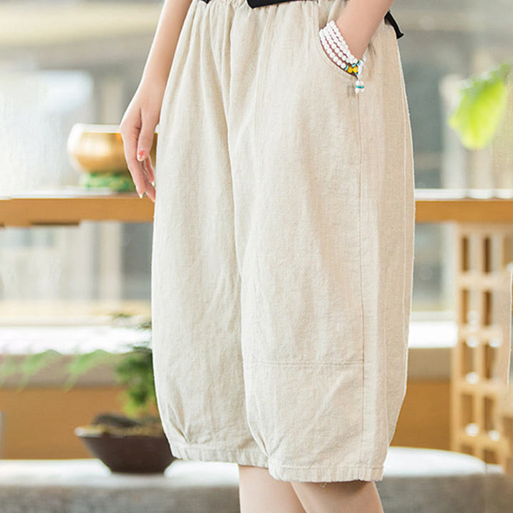 Buddha Stones Casual Plain Color Cotton Ramie Women's Shorts With Pockets - image 23
