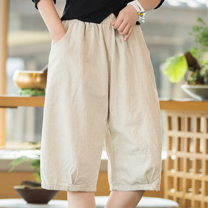 Buddha Stones Casual Plain Color Cotton Ramie Women's Shorts With Pockets - image 21