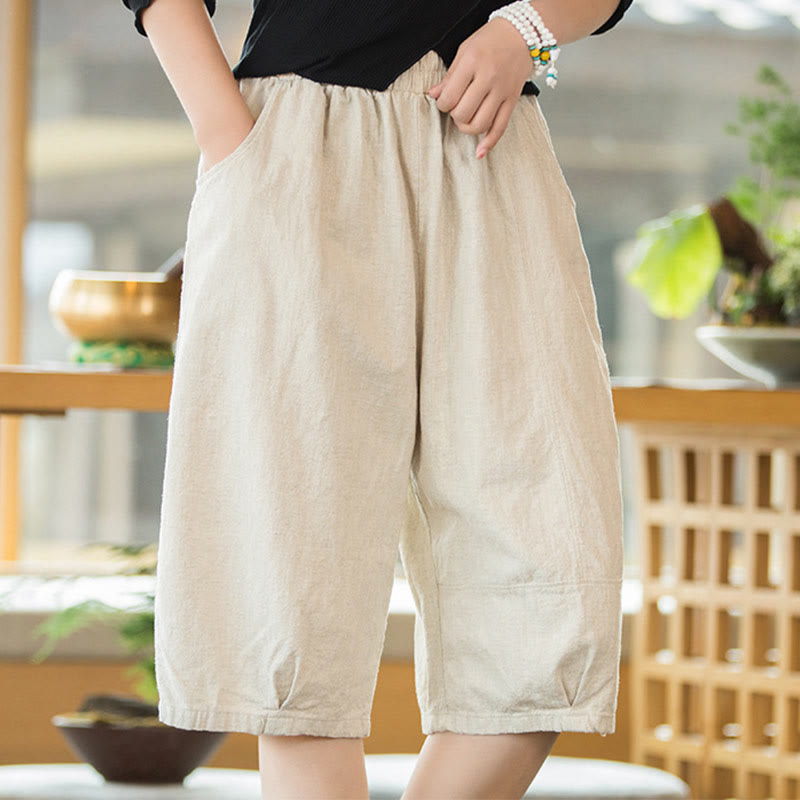 Buddha Stones Casual Plain Color Cotton Ramie Women's Shorts With Pockets - image 21