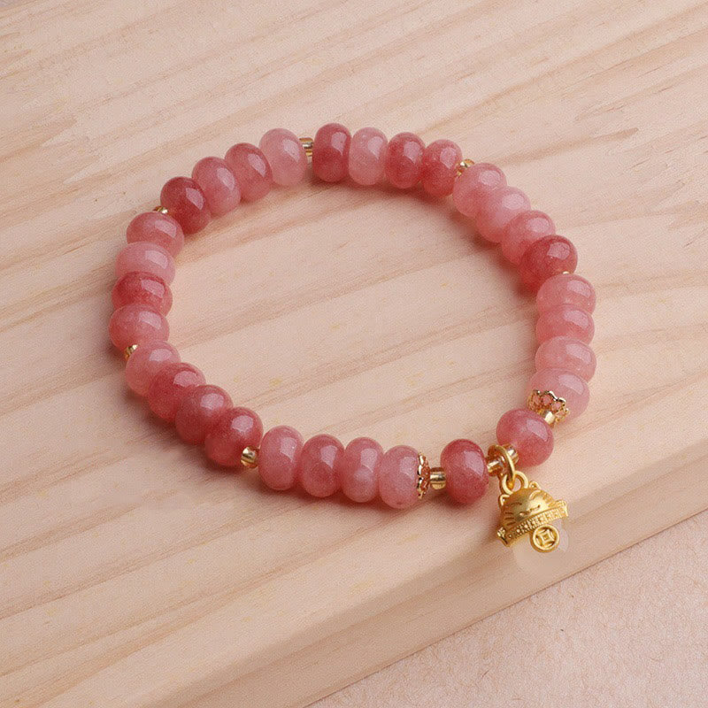 Buddha Stones Strawberry Quartz Cyan Jade Lucky Cat Beads Healing Bracelet