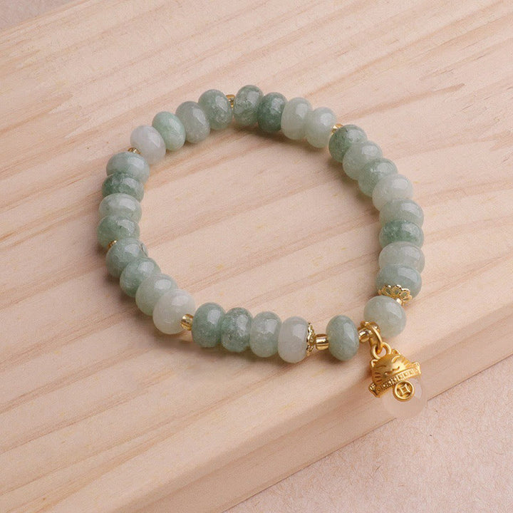 Buddha Stones Strawberry Quartz Cyan Jade Lucky Cat Beads Healing Bracelet