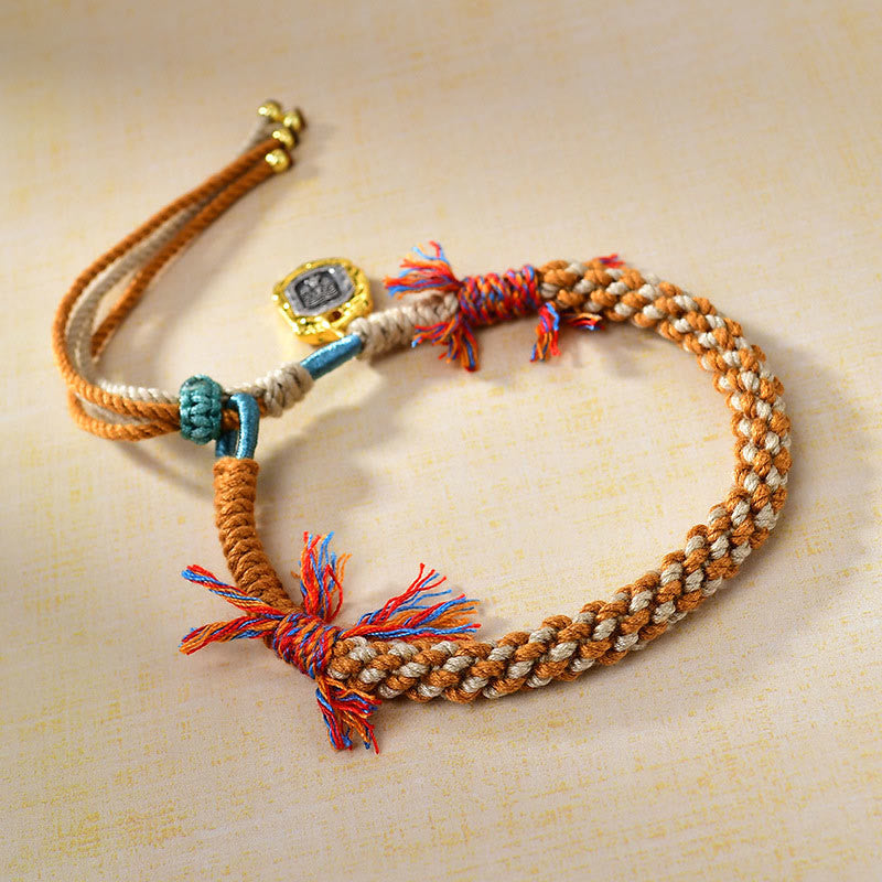 Buddha Stones Tibetan Colored Rope Zakiram Goddess Of Wealth Adjustable Protection Bracelet