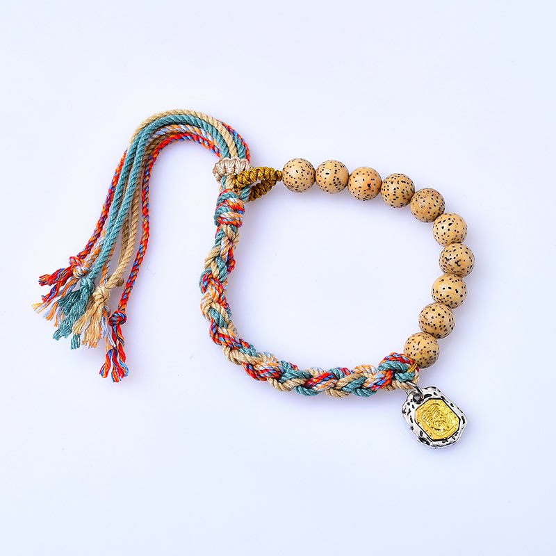 Buddha Stones Tibetan Colored Rope Bodhi Seed Zakiram Goddess Of Wealth Adjustable Protection Bracelet