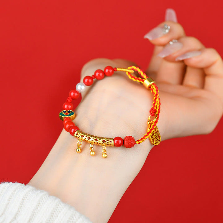 Buddha Stones Cinnabar Red String Bell Ruyi Brand Calm Bracelet