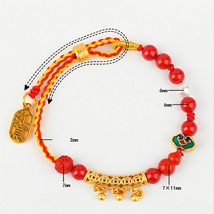 Buddha Stones Cinnabar Red String Bell Ruyi Brand Calm Bracelet