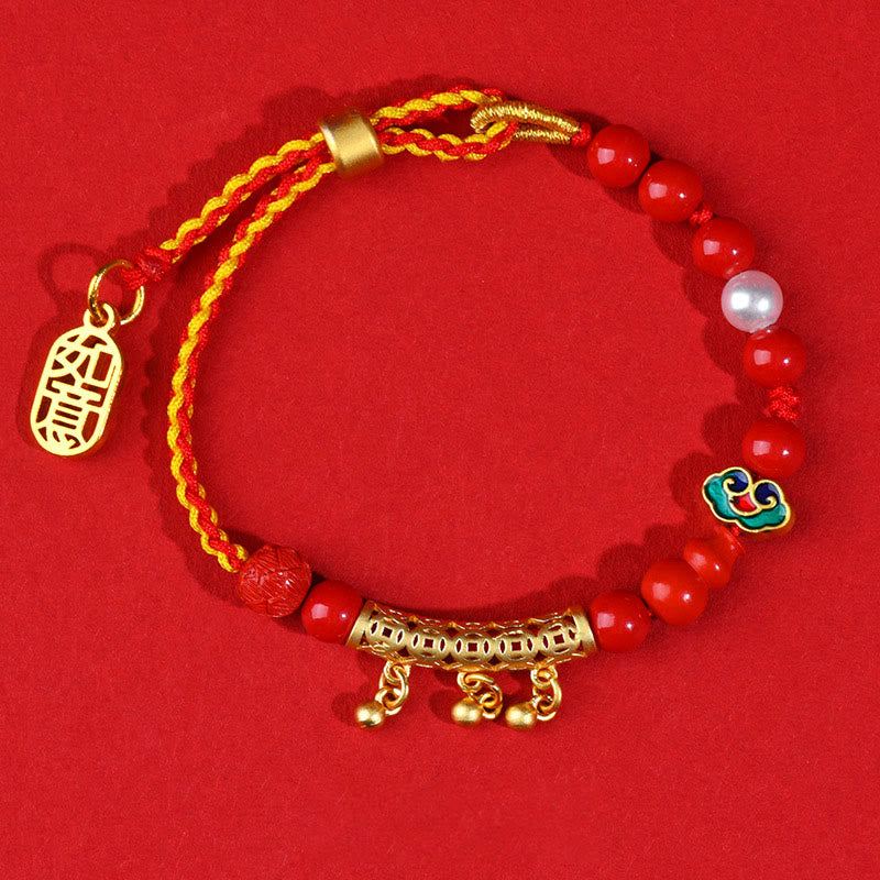 Buddha Stones Cinnabar Red String Bell Ruyi Brand Calm Bracelet