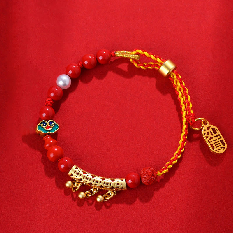 Buddha Stones Cinnabar Red String Bell Ruyi Brand Calm Bracelet