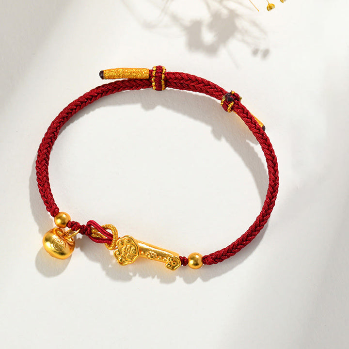 Buddha Stones Red String Fu Character Ingot Ruyi Stick Luck Braided Bracelet