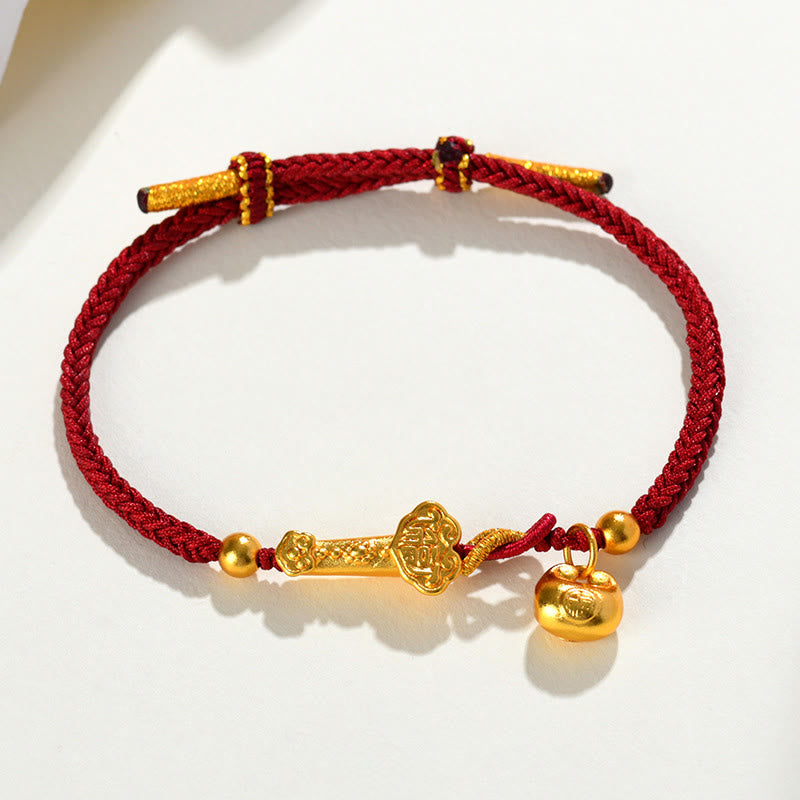 Buddha Stones Red String Fu Character Ingot Ruyi Stick Luck Braided Bracelet