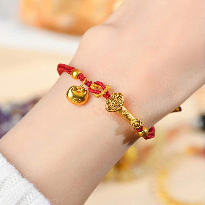 Buddha Stones Red String Fu Character Ingot Ruyi Stick Luck Braided Bracelet