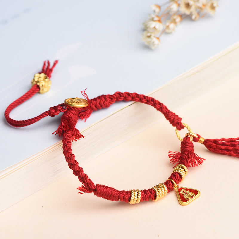 Buddha Stones Tibetan String Zakiram Goddess Of Wealth Flower Tassel Protection Bracelet