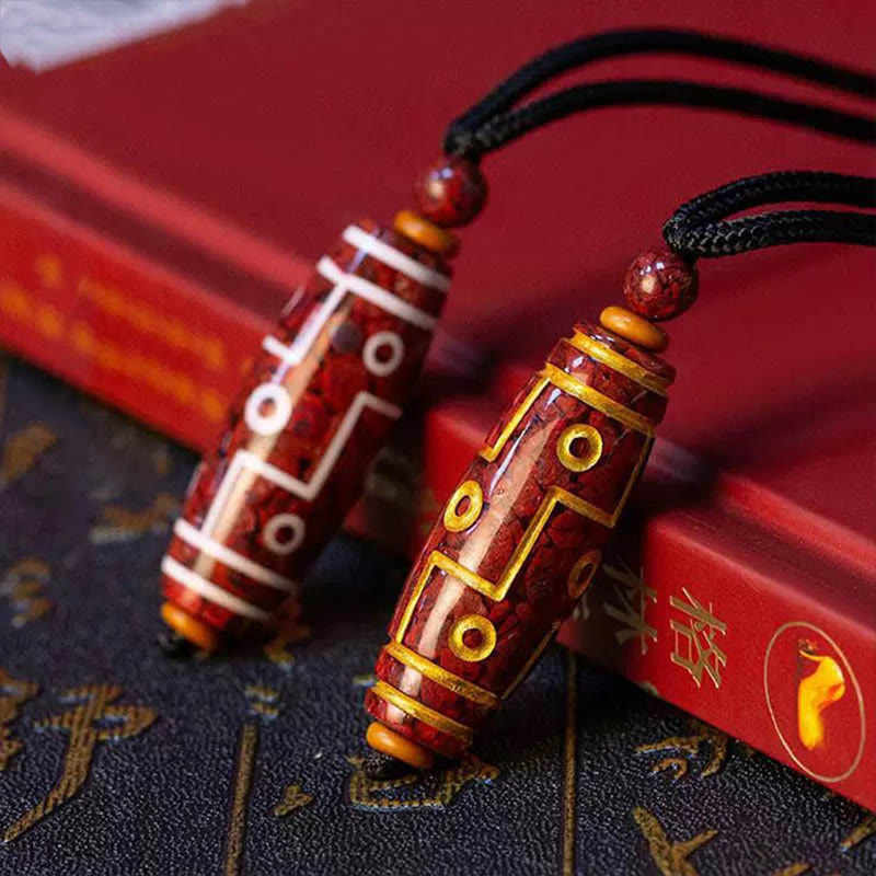 Buddha Stones Cinnabar Nine-eye Dzi Bead Blessing Necklace Pendant