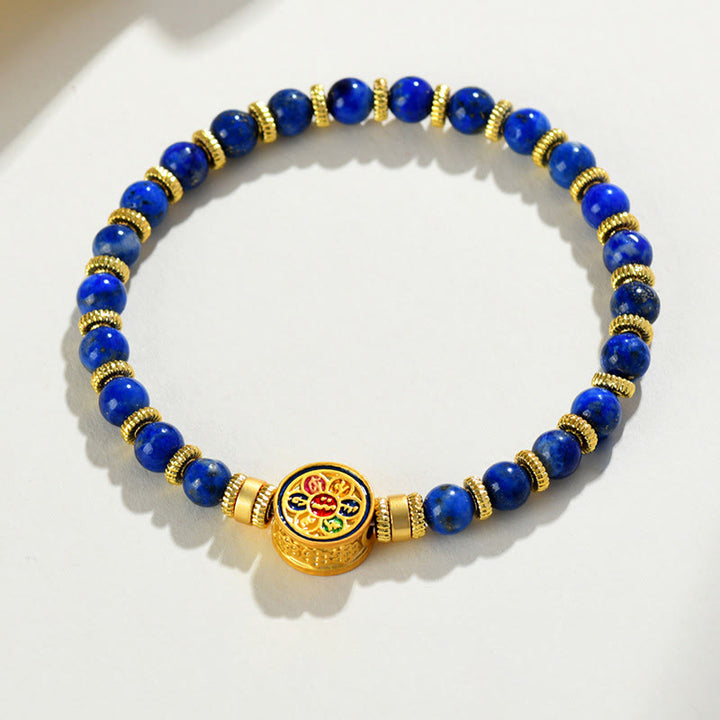 Buddha Stones Natural Lazurite Lapis Lazuli Om Mani Padme Hum Bead Balance Bracelet - image 9