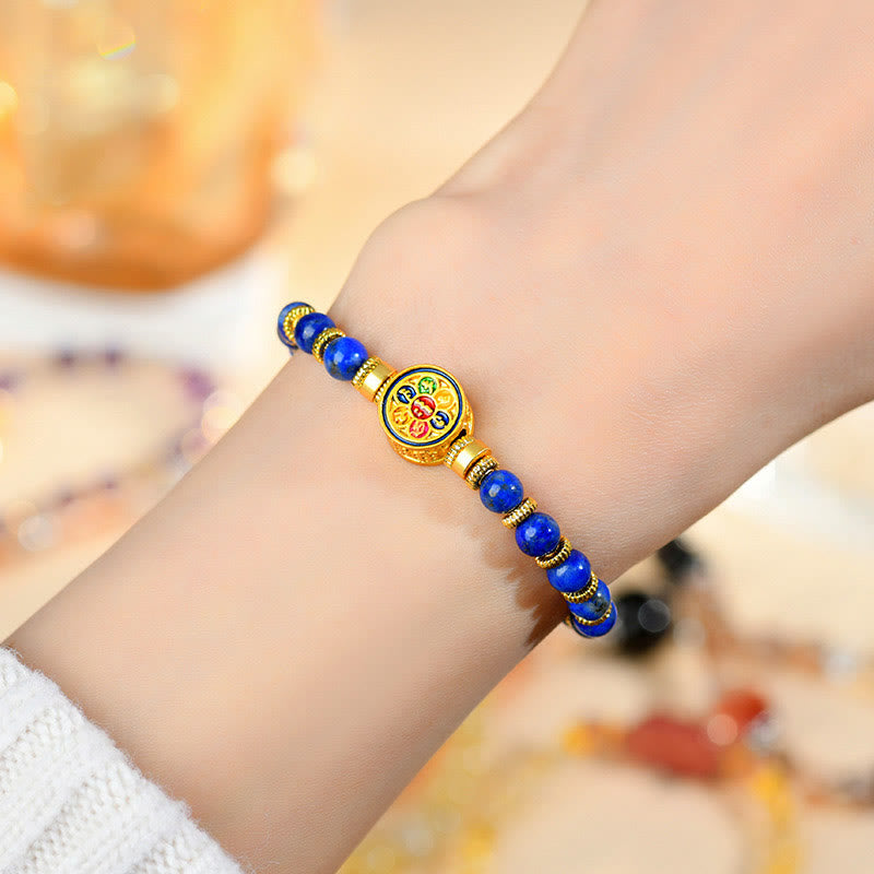 Buddha Stones Natural Lazurite Om Mani Padme Hum Bead Balance Bracelet