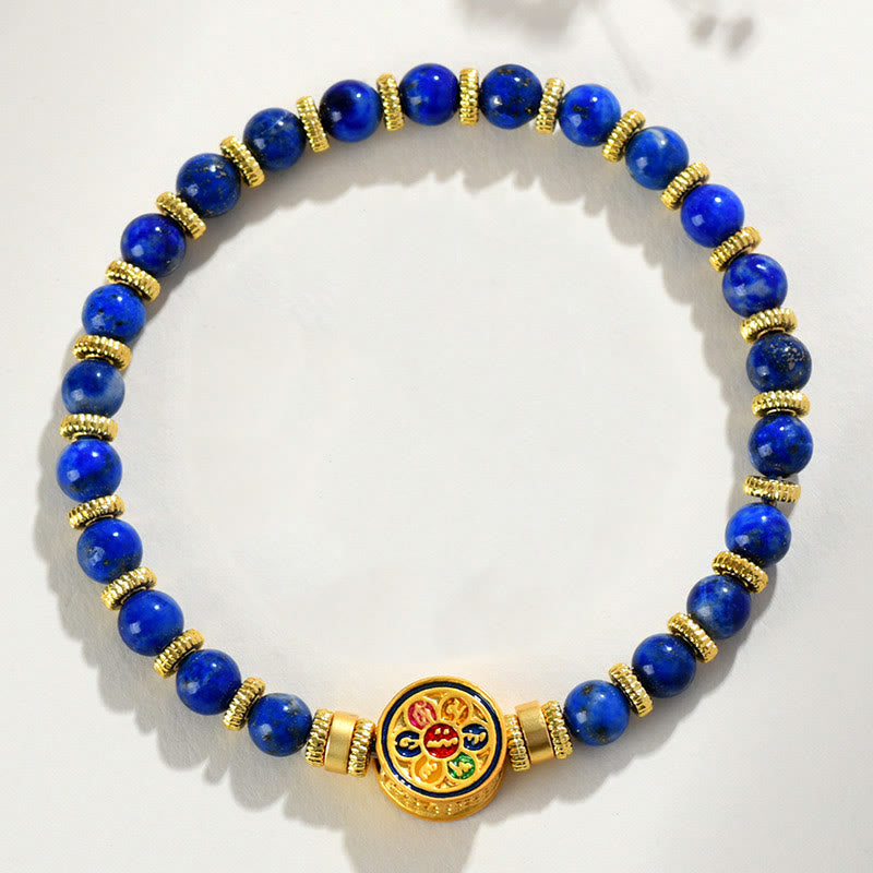 Buddha Stones Natural Lazurite Lapis Lazuli Om Mani Padme Hum Bead Balance Bracelet - image 2