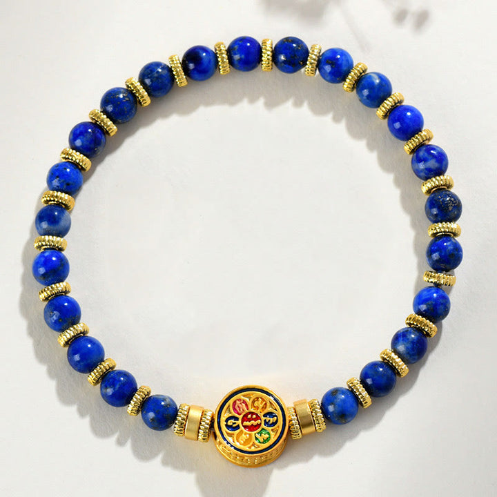 Buddha Stones Natural Lazurite Lapis Lazuli Om Mani Padme Hum Bead Balance Bracelet - image 2