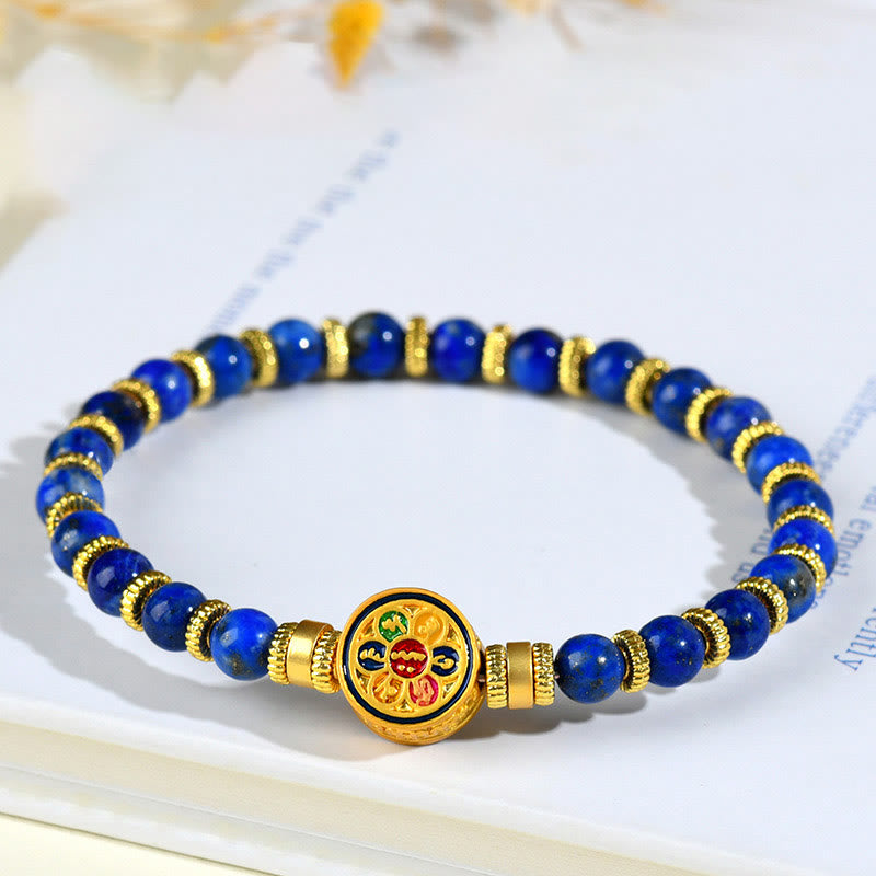 Buddha Stones Natural Lazurite Lapis Lazuli Om Mani Padme Hum Bead Balance Bracelet - Lazurite (Wrist Circumference: 14-16cm) - image 0