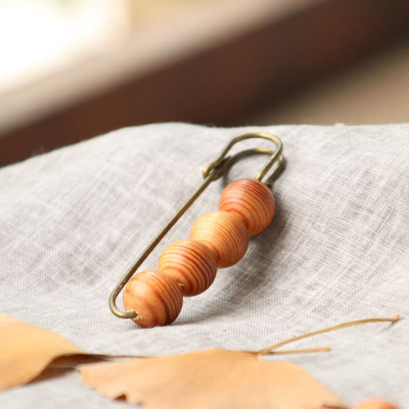 Buddha Stones Vintage Sandalwood Agathis Alba Ebony Wood Peltogyne Beads Healing Brooch