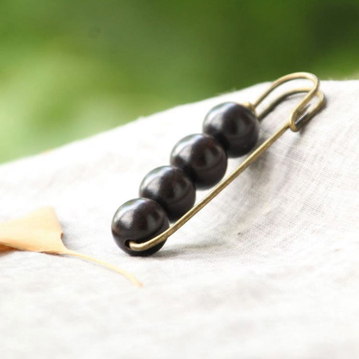 Buddha Stones Vintage Sandalwood Agathis Alba Ebony Wood Peltogyne Beads Healing Brooch