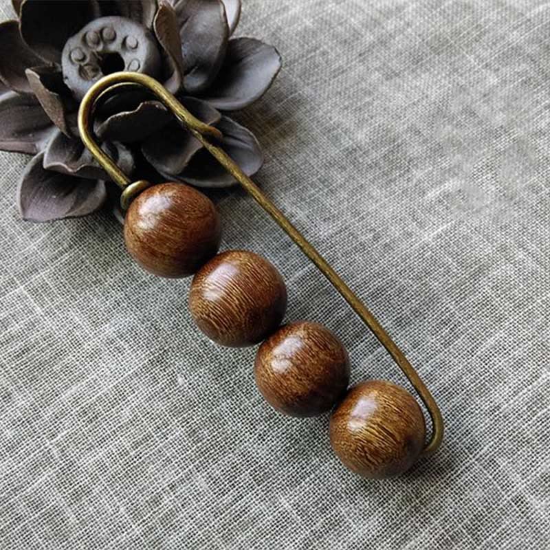 Buddha Stones Vintage Sandalwood Agathis Alba Ebony Wood Peltogyne Beads Healing Brooch