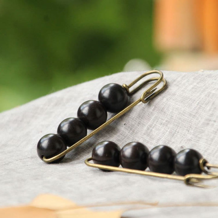 Buddha Stones Vintage Sandalwood Agathis Alba Ebony Wood Peltogyne Beads Healing Brooch