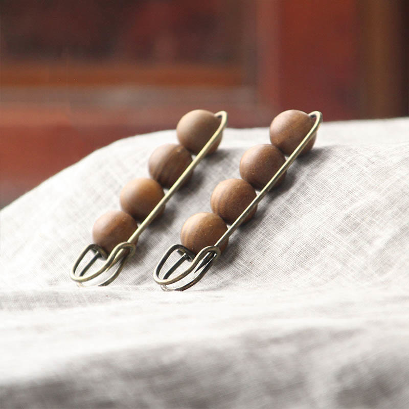 Buddha Stones Vintage Sandalwood Agathis Alba Ebony Wood Peltogyne Beads Healing Brooch