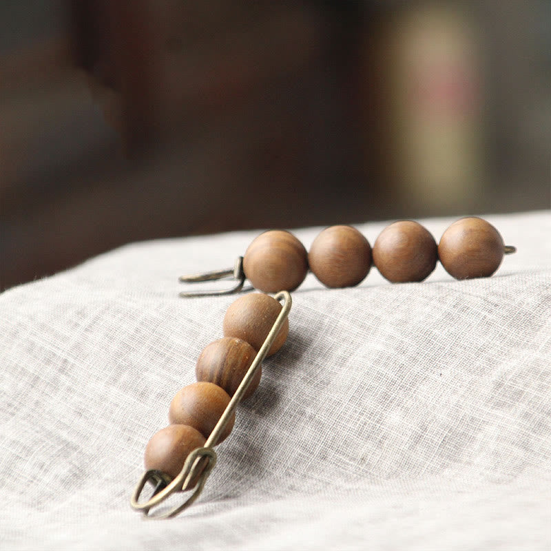 Buddha Stones Vintage Sandalwood Agathis Alba Ebony Wood Peltogyne Beads Healing Brooch