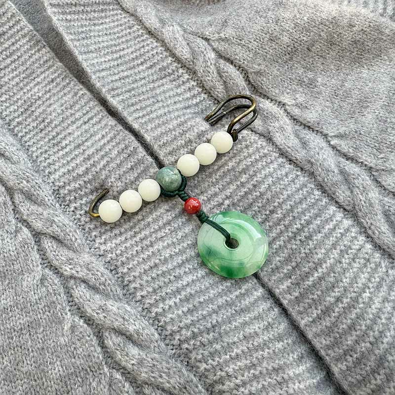 Buddha Stones Bodhi Seed Jade Peace Buckle Luck Brooch