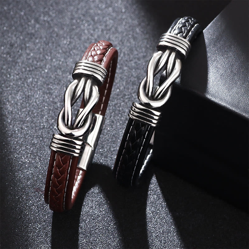 Buddha Stones Fashion Titanium Steel Leather Strengthen Bracelet