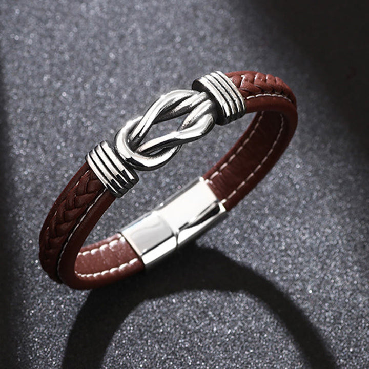 Buddha Stones Fashion Titanium Steel Leather Strengthen Bracelet