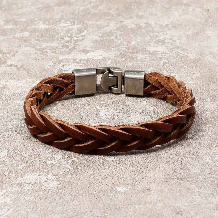 Buddha Stones Vintage Leather Braided Buckle Strength Bracelet - Leather Braided(Wrist Circumference: 18-19CM) - image 0