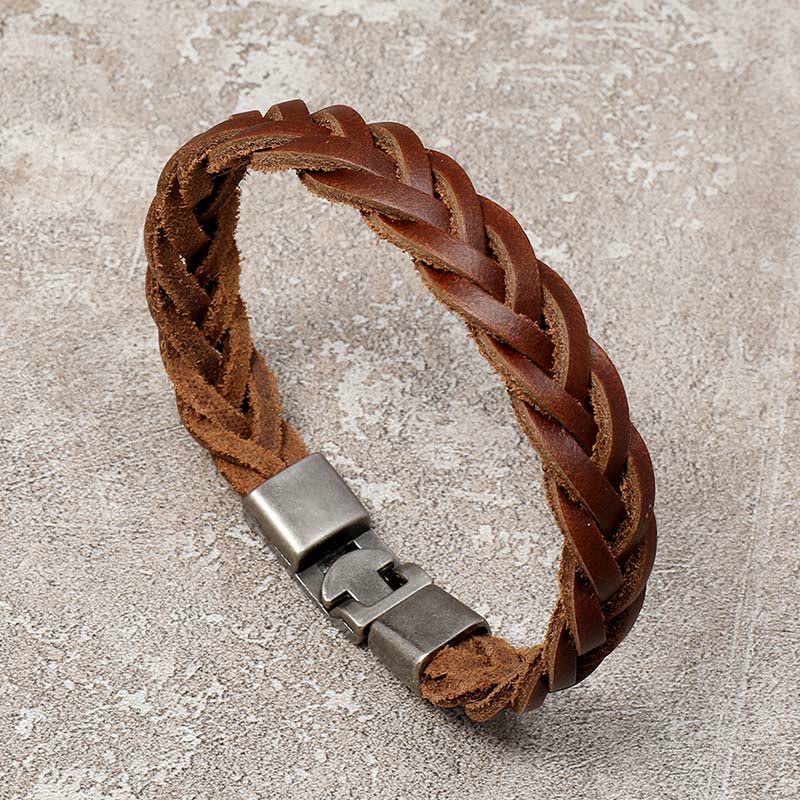Buddha Stones Vintage Leather Braided Buckle Strength Bracelet - image 1