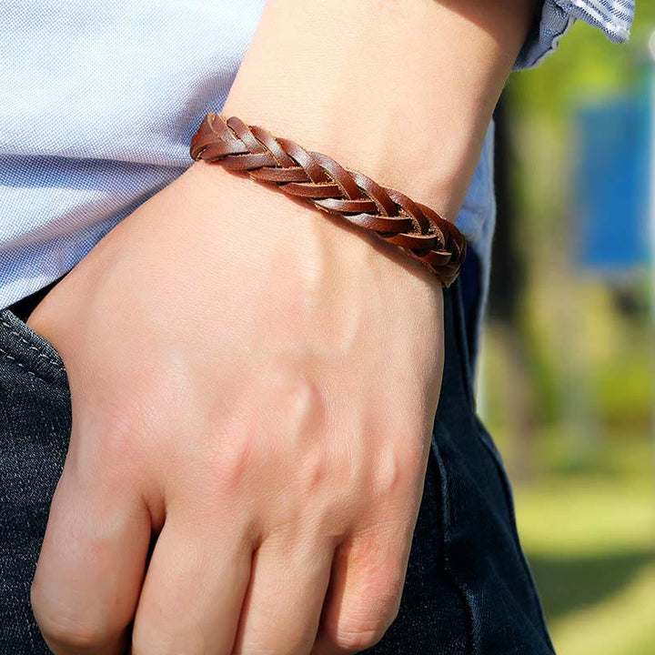 Buddha Stones Vintage Leather Braided Buckle Strength Bracelet